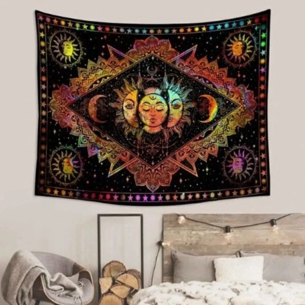 NEON BOHEMIAN SUN MOON UNIVERSE TAPESTRY. 150 * 200